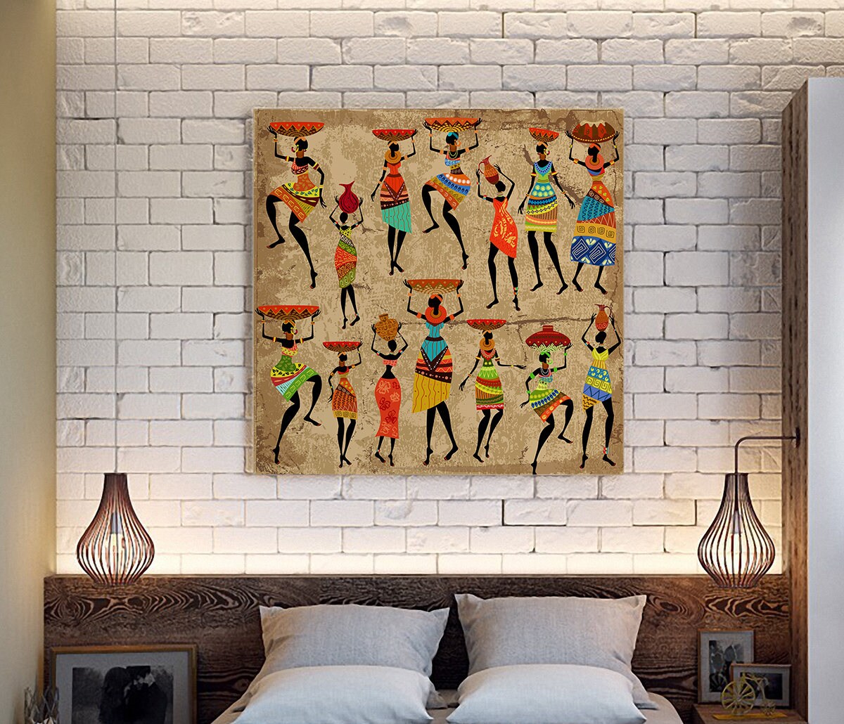 African Women Canvas Wall Art, African Tribal Art, African Decor, African Art, Grunge Ethnic Art, Dancing African Ladies - Royal Crown Pro