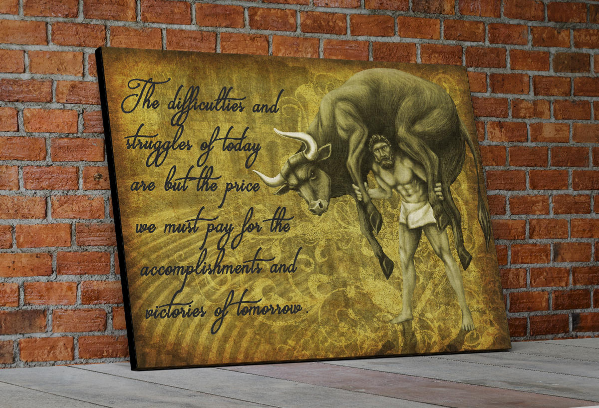 Milo Of Croton Olympian Greek Culture Canvas Wall Art, Milo The Olympic Wrestler Quote On Canvas - Royal Crown Pro