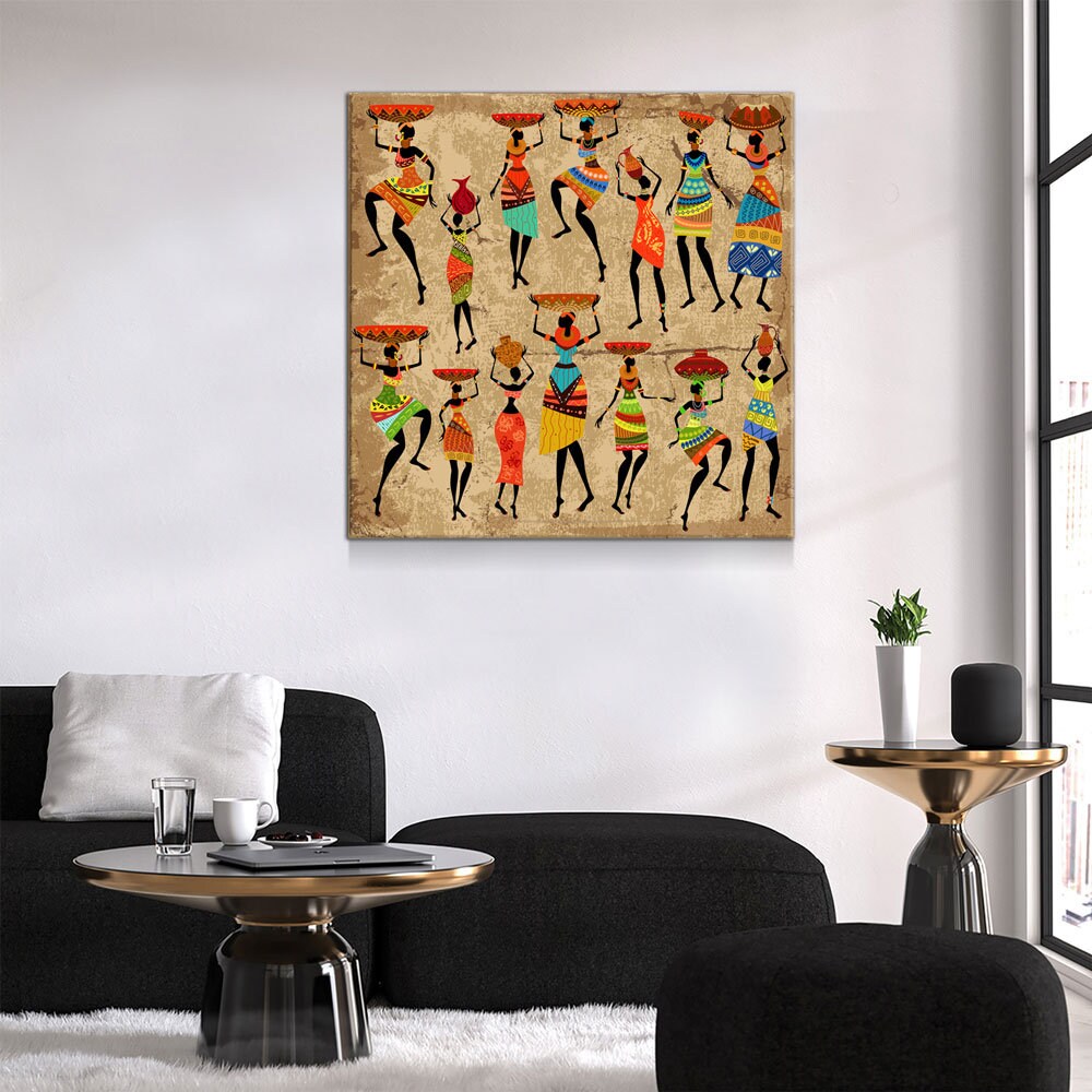 African Women Canvas Wall Art, African Tribal Art, African Decor, African Art, Grunge Ethnic Art, Dancing African Ladies - Royal Crown Pro