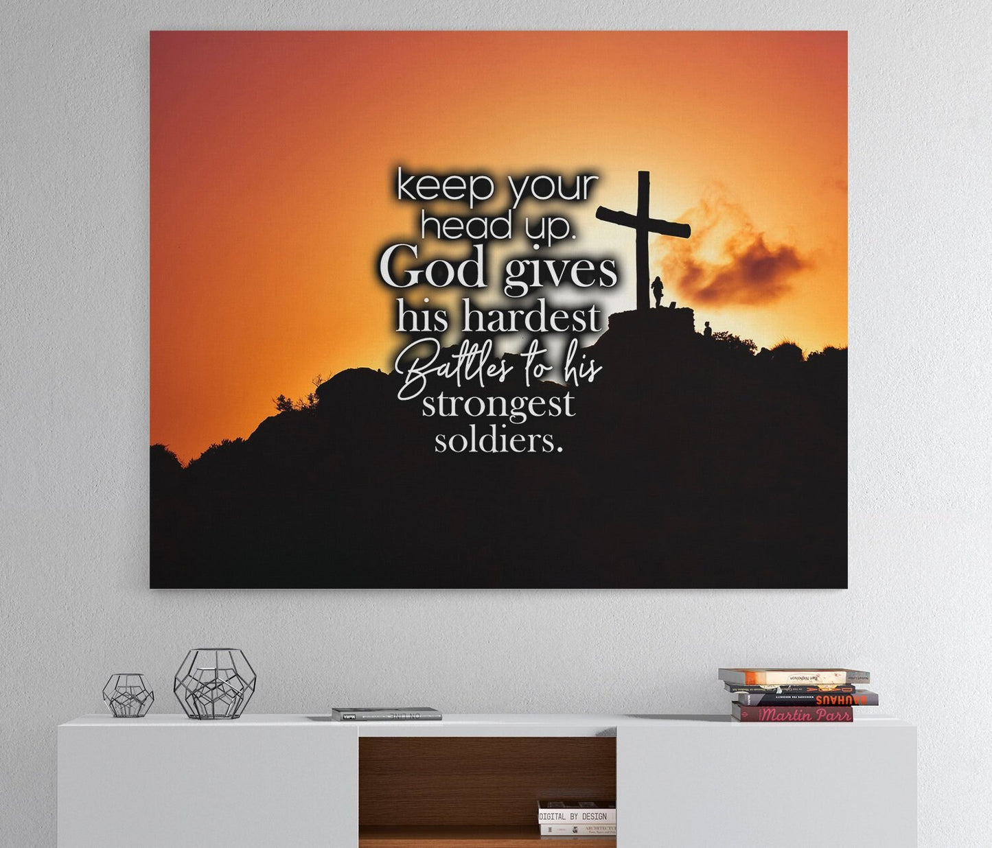 Keep Your Head Up God Gives His Hardest Battles To His Strongest Soldiers Canvas Wall Art, Religious Wall Art - Royal Crown Pro