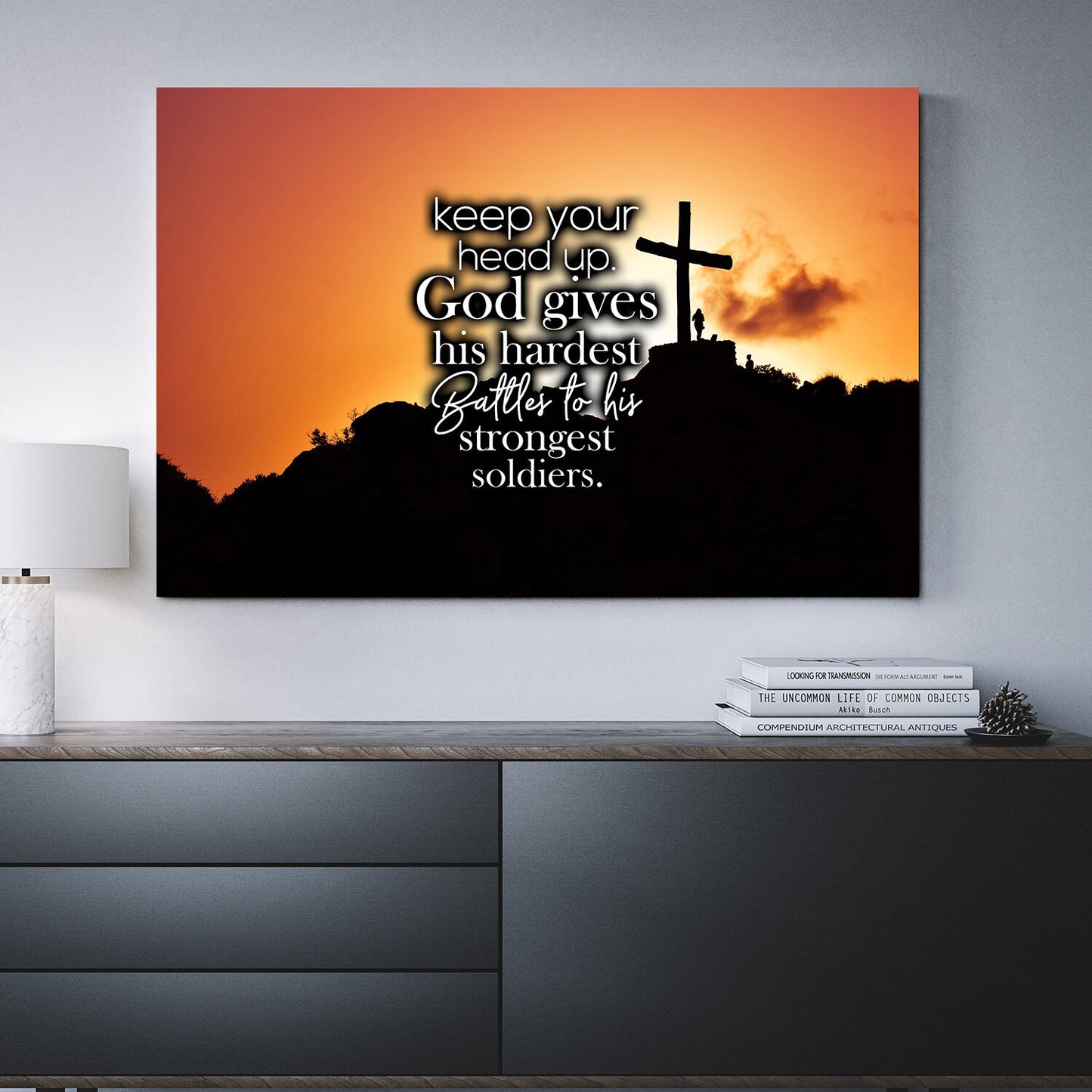 Keep Your Head Up God Gives His Hardest Battles To His Strongest Soldiers Canvas Wall Art, Religious Wall Art - Royal Crown Pro