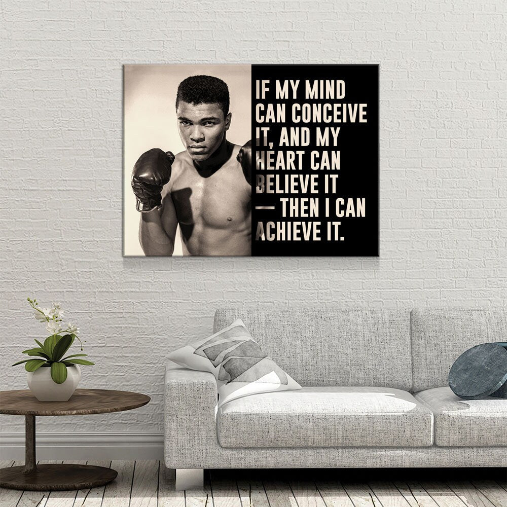 If My Mind Can Conceive It, Then I Can Achieve It Canvas Wall Art, Ali, Motivation Decor, Inspiration Decor, Muhammad Ali, Boxing Wall Art - Royal Crown Pro