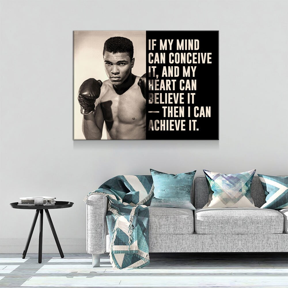 If My Mind Can Conceive It, Then I Can Achieve It Canvas Wall Art, Ali, Motivation Decor, Inspiration Decor, Muhammad Ali, Boxing Wall Art - Royal Crown Pro