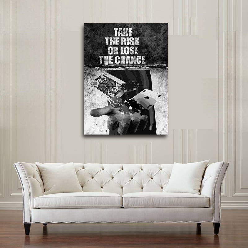 Take The Risk Or Lose The Chance Canvas Wall Art, Get It Done, Office Decor, Hustle, Inspiration, Motivational Quotes, Poker Decor - Royal Crown Pro