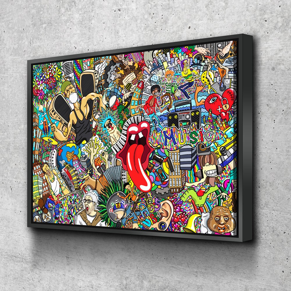 Graffiti Music Collage, Music Collage Canvas Wall Art, Abstract Decor, Hip Hop Music Art, Urban Music Art - Royal Crown Pro