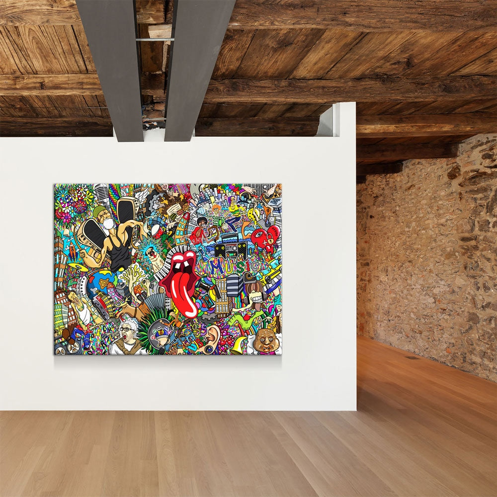 Graffiti Music Collage, Music Collage Canvas Wall Art, Abstract Decor, Hip Hop Music Art, Urban Music Art - Royal Crown Pro