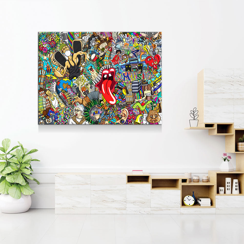 Graffiti Music Collage, Music Collage Canvas Wall Art, Abstract Decor, Hip Hop Music Art, Urban Music Art - Royal Crown Pro