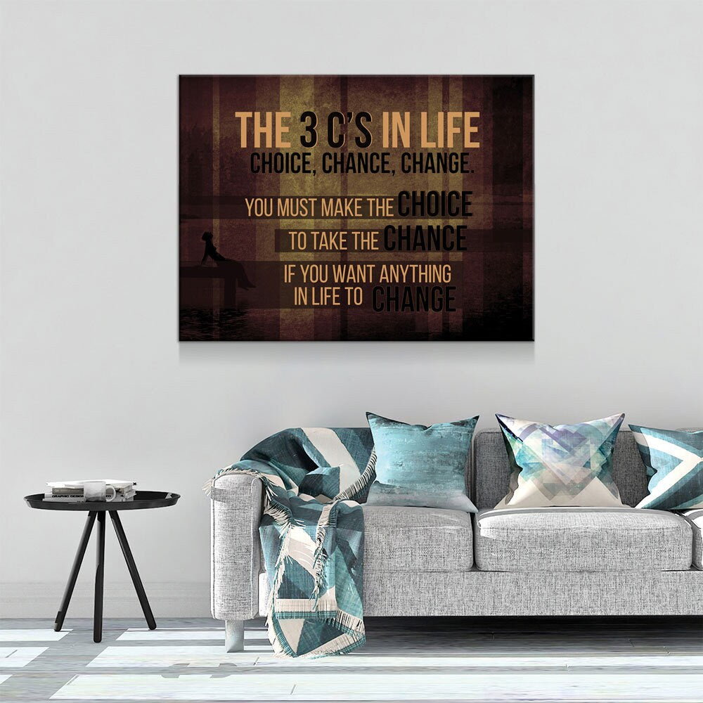 The 3 C's In Life Choice, Chance, Change Motivational Canvas Wall Art, Office Decor, Motivational Wall Decor, Success Quotes - Royal Crown Pro