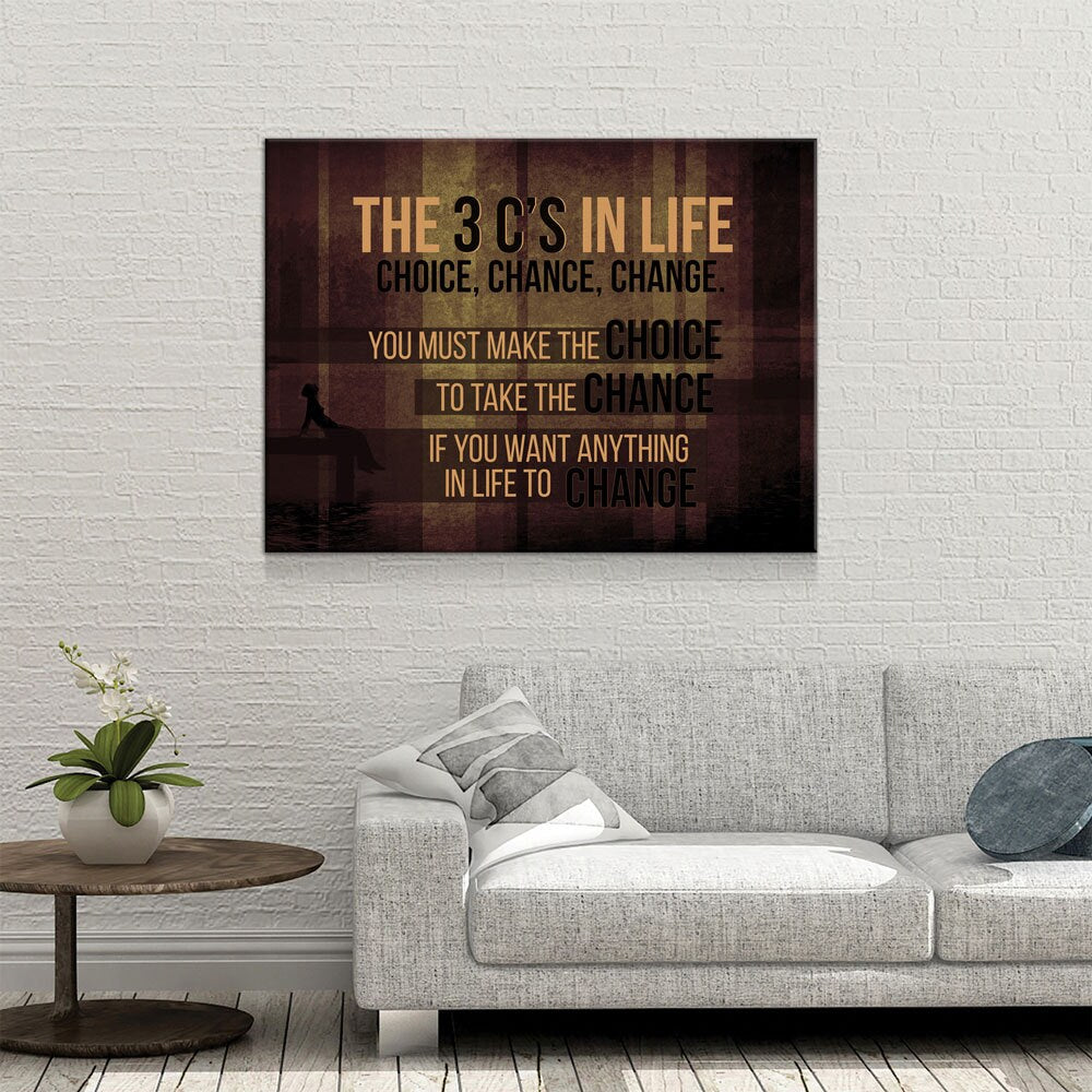 The 3 C's In Life Choice, Chance, Change Motivational Canvas Wall Art, Office Decor, Motivational Wall Decor, Success Quotes - Royal Crown Pro