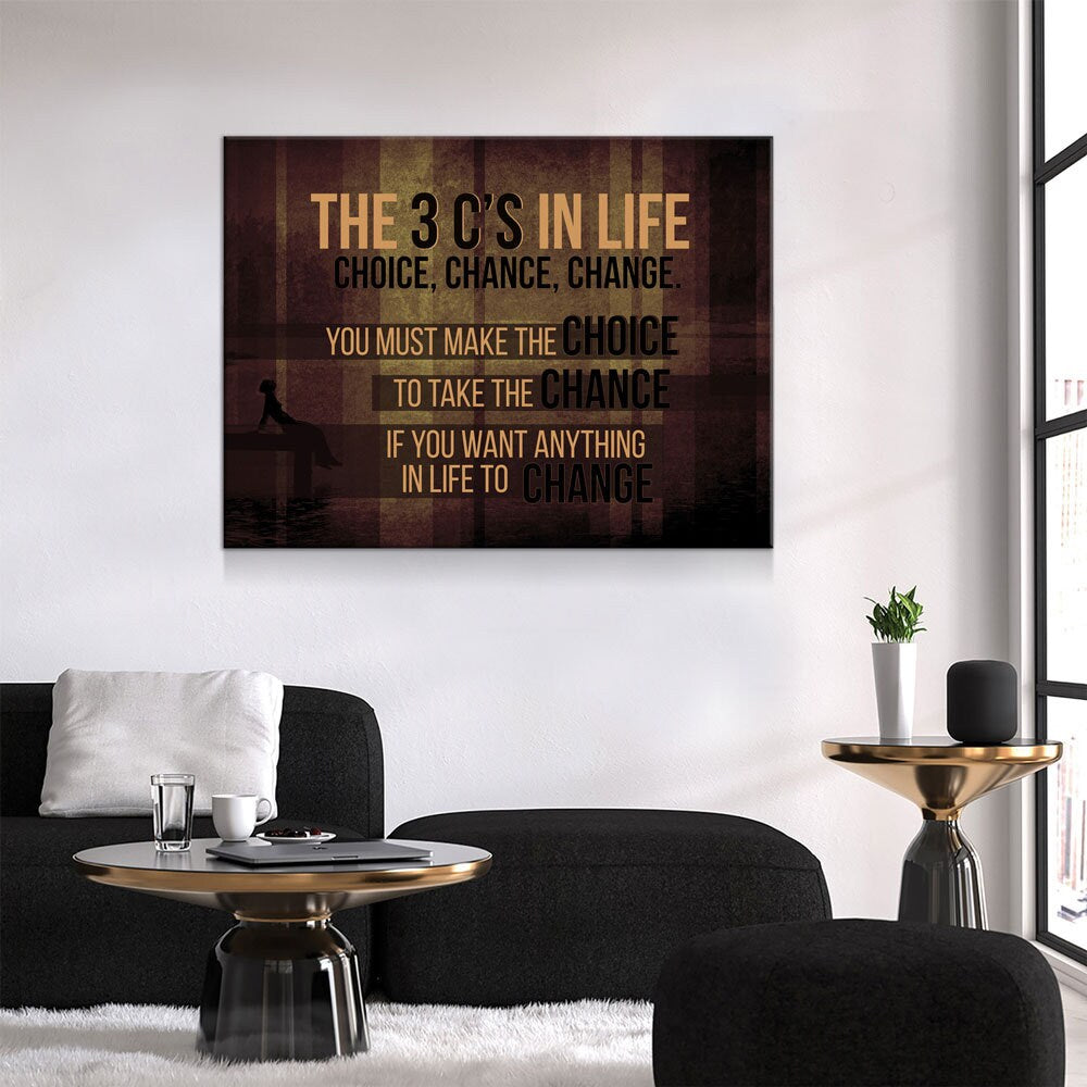 The 3 C's In Life Choice, Chance, Change Motivational Canvas Wall Art, Office Decor, Motivational Wall Decor, Success Quotes - Royal Crown Pro