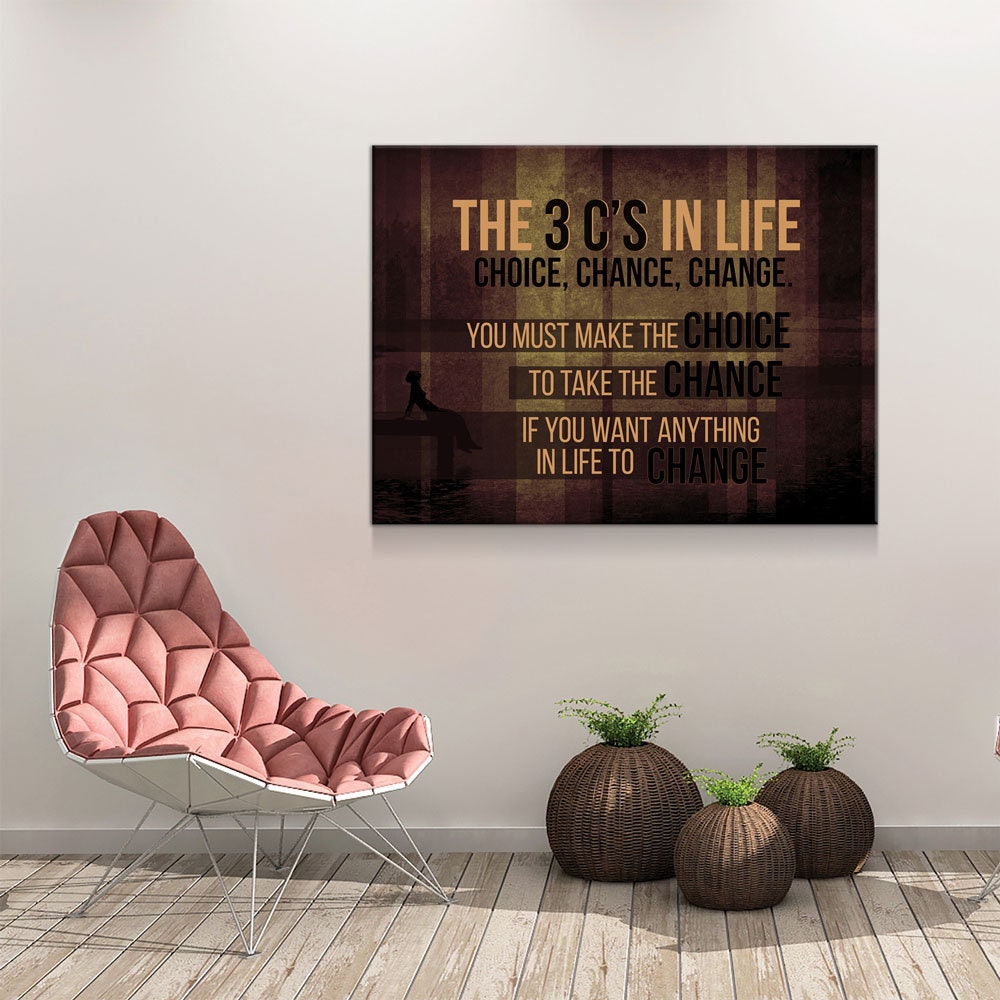 The 3 C's In Life Choice, Chance, Change Motivational Canvas Wall Art, Office Decor, Motivational Wall Decor, Success Quotes - Royal Crown Pro