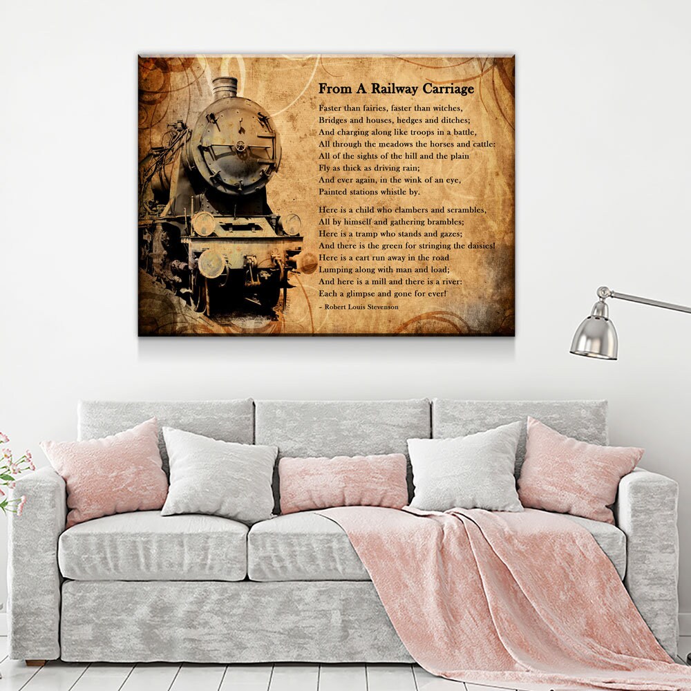 From A Railway Carriage Canvas Wall Art, Train Poem, Robert Louis Stevenson Poem, Train Travel Decor, Child's Garden of Verses - Royal Crown Pro