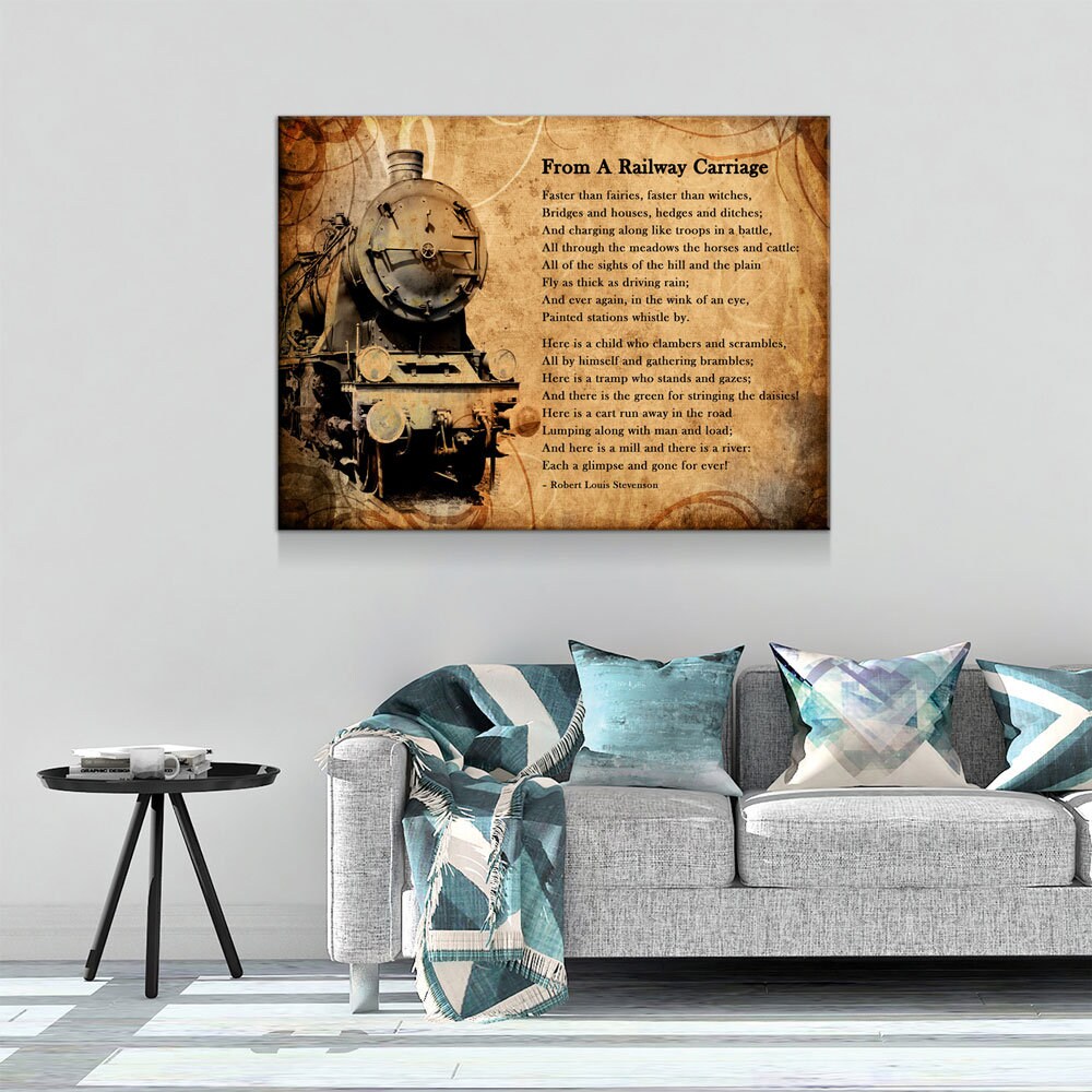 From A Railway Carriage Canvas Wall Art, Train Poem, Robert Louis Stevenson Poem, Train Travel Decor, Child's Garden of Verses - Royal Crown Pro