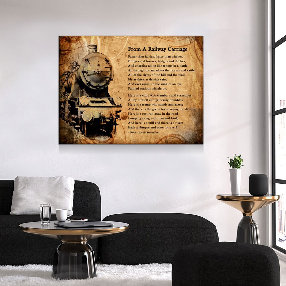 From A Railway Carriage Canvas Wall Art, Train Poem, Robert Louis Stevenson Poem, Train Travel Decor, Child's Garden of Verses - Royal Crown Pro