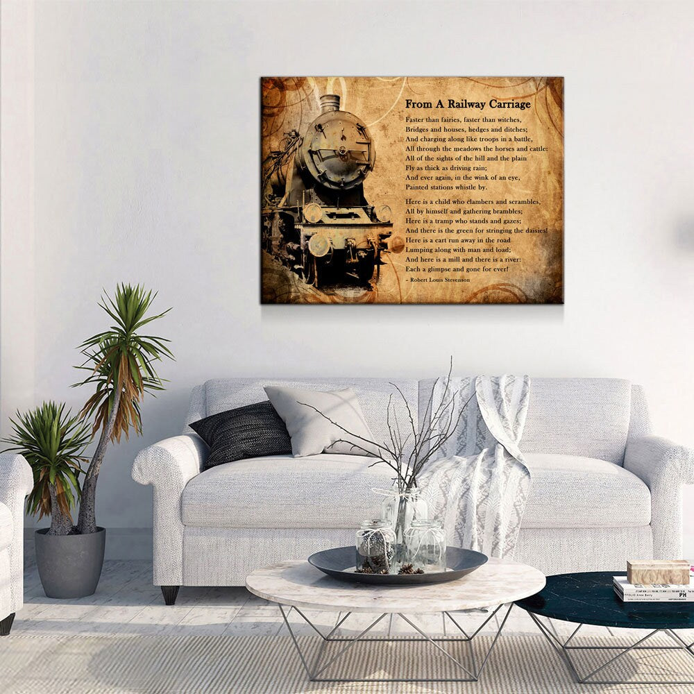 From A Railway Carriage Canvas Wall Art, Train Poem, Robert Louis Stevenson Poem, Train Travel Decor, Child's Garden of Verses - Royal Crown Pro