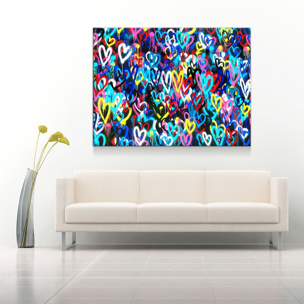 Love Hearts Graffiti Canvas Wall Art, Banksy Print, Graffiti Wall Art, Abstract Decor, Graffiti Decor - Royal Crown Pro