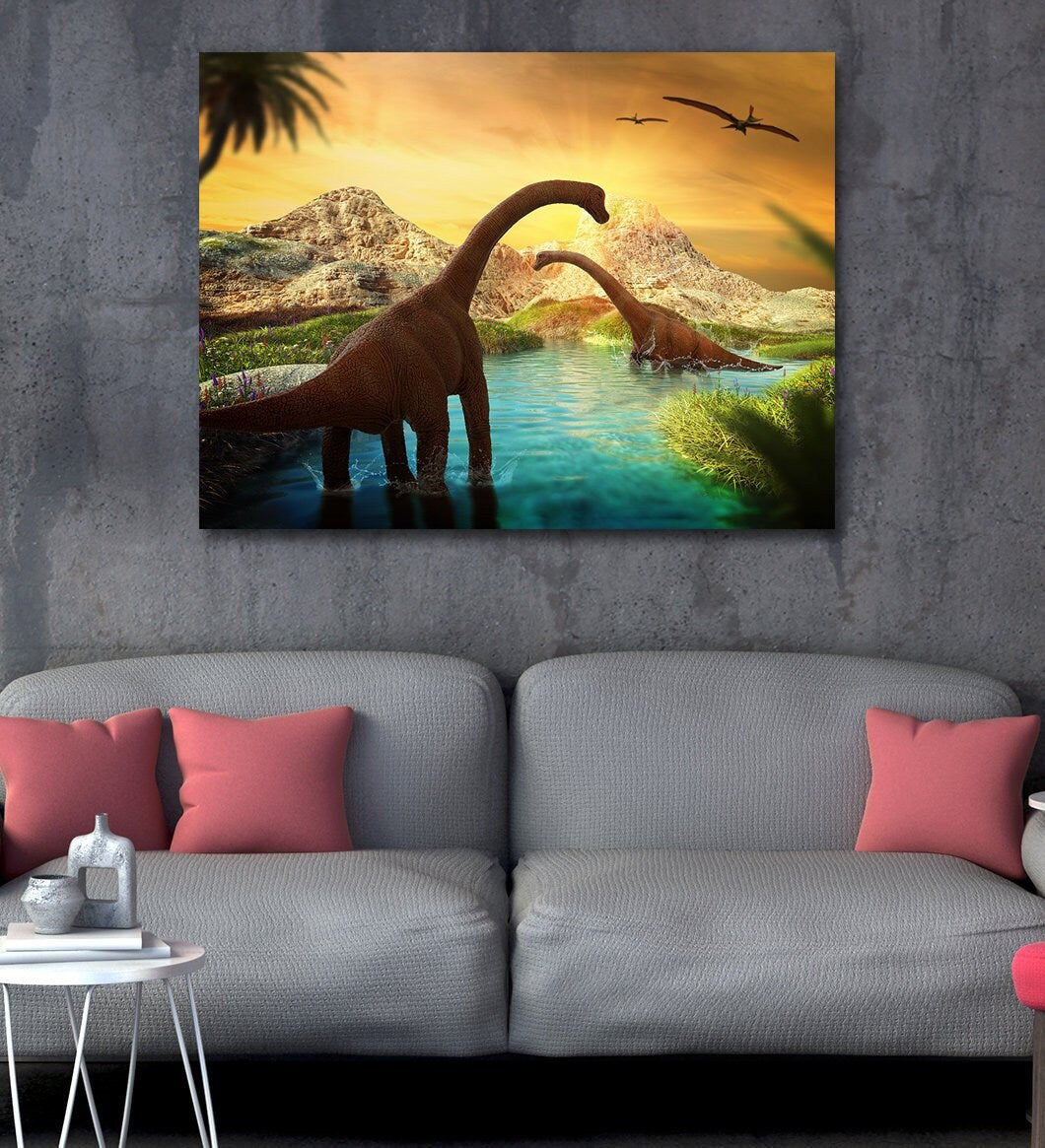 Brontosaurus Canvas Wall Art, Dinosaur Decor, Dinosaurs Decor, Kids Room Decor - Royal Crown Pro