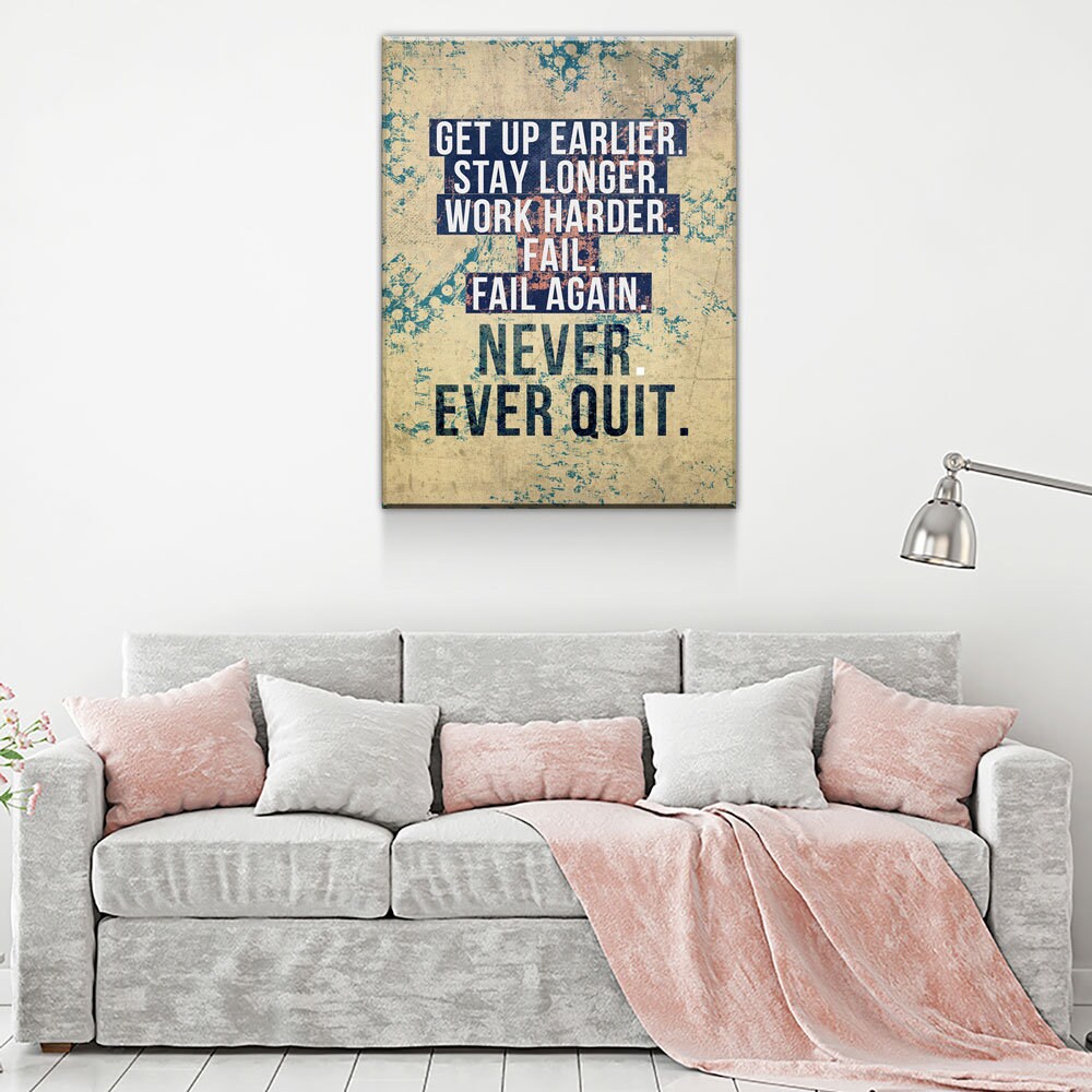 Never Ever Quit Motivational Canvas Wall Art, Motivational Decor - Royal Crown Pro