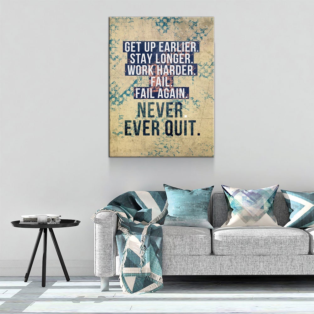Never Ever Quit Motivational Canvas Wall Art, Motivational Decor - Royal Crown Pro
