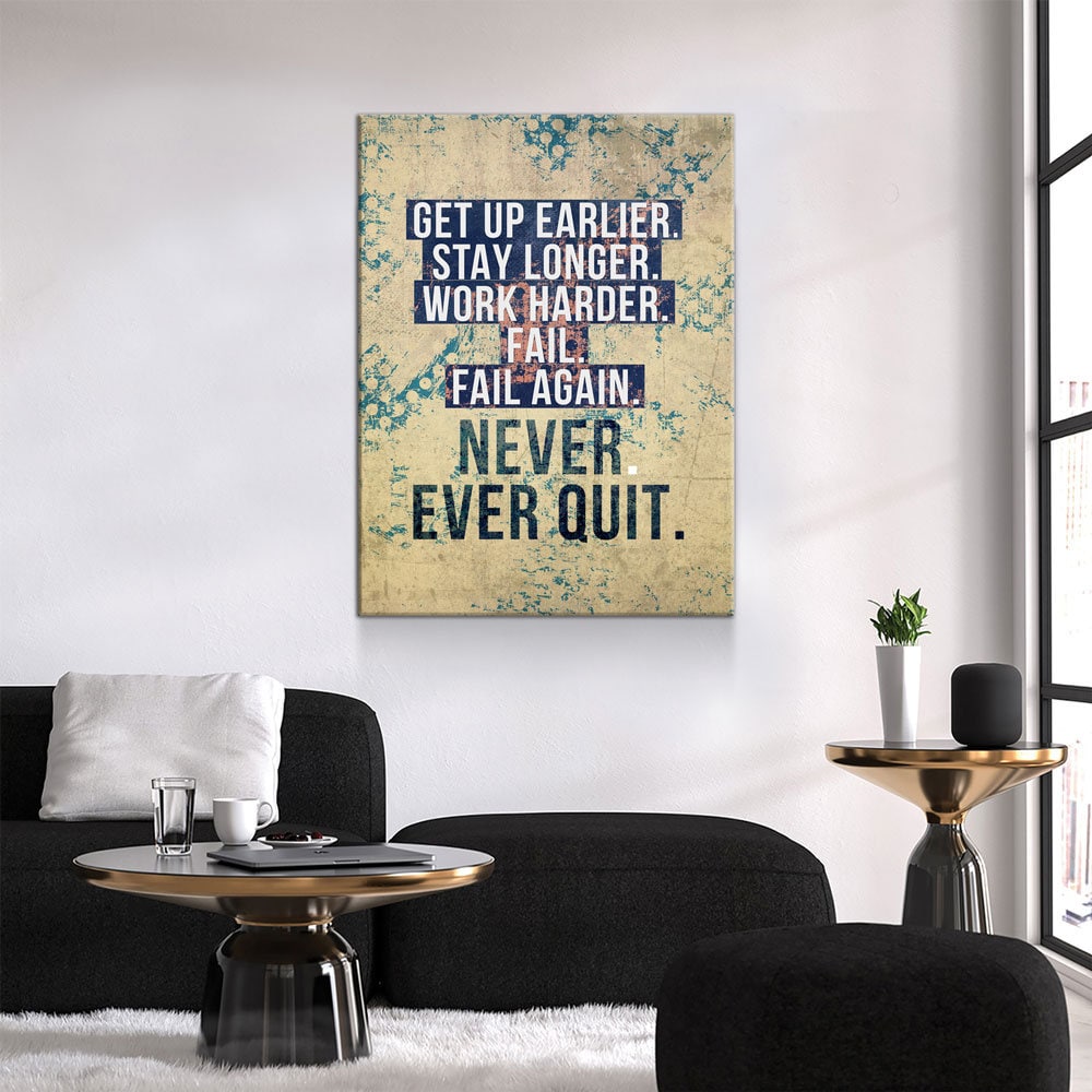 Never Ever Quit Motivational Canvas Wall Art, Motivational Decor - Royal Crown Pro