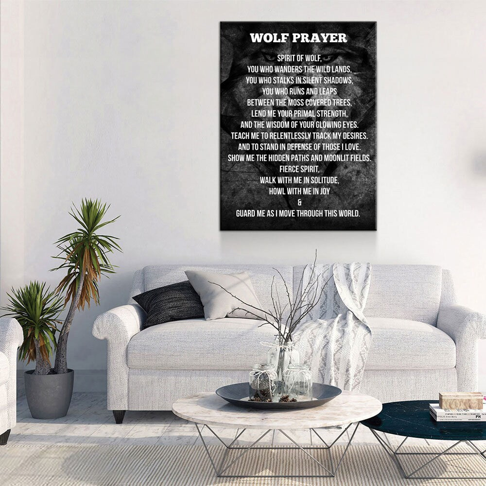 Wolf Prayer Spirit Of The Wolf Canvas Wall Art, Wolf Art, Shamanic Prayer, Wolf Decor - Royal Crown Pro