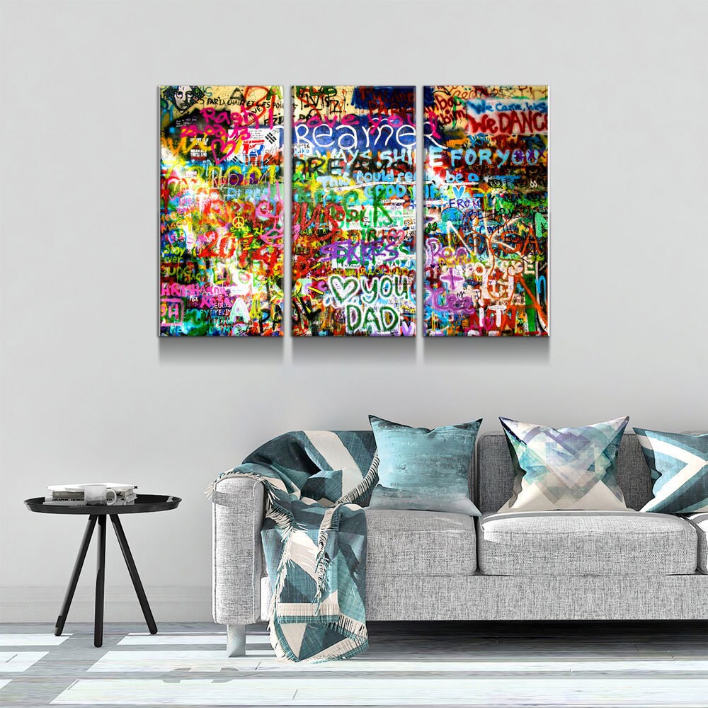 Lennon Dreamer Canvas Wall Art, Lennon Wall, Abstract Art, 3 Piece Wall Art Set, Lennon Wall Prague, Graffiti Wall - Royal Crown Pro