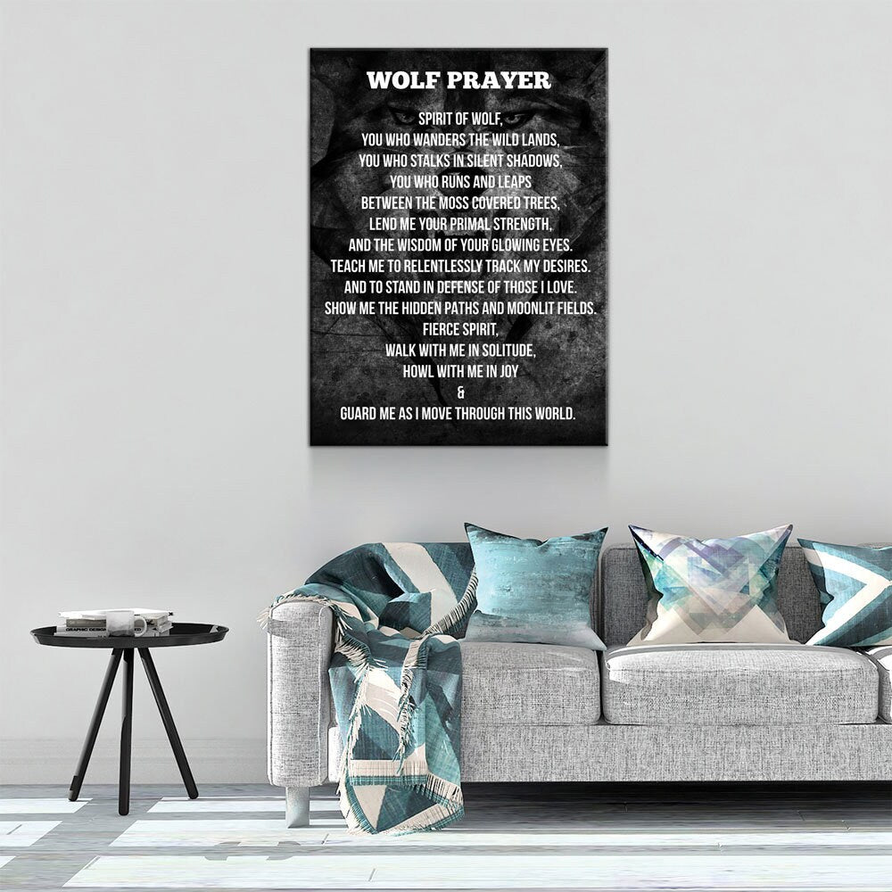 Wolf Prayer Spirit Of The Wolf Canvas Wall Art, Wolf Art, Shamanic Prayer, Wolf Decor - Royal Crown Pro