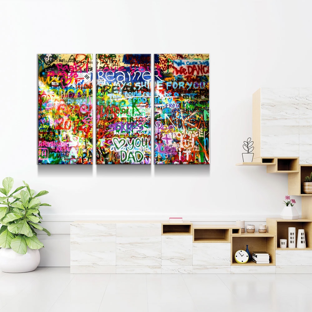 Lennon Dreamer Canvas Wall Art, Lennon Wall, Abstract Art, 3 Piece Wall Art Set, Lennon Wall Prague, Graffiti Wall - Royal Crown Pro