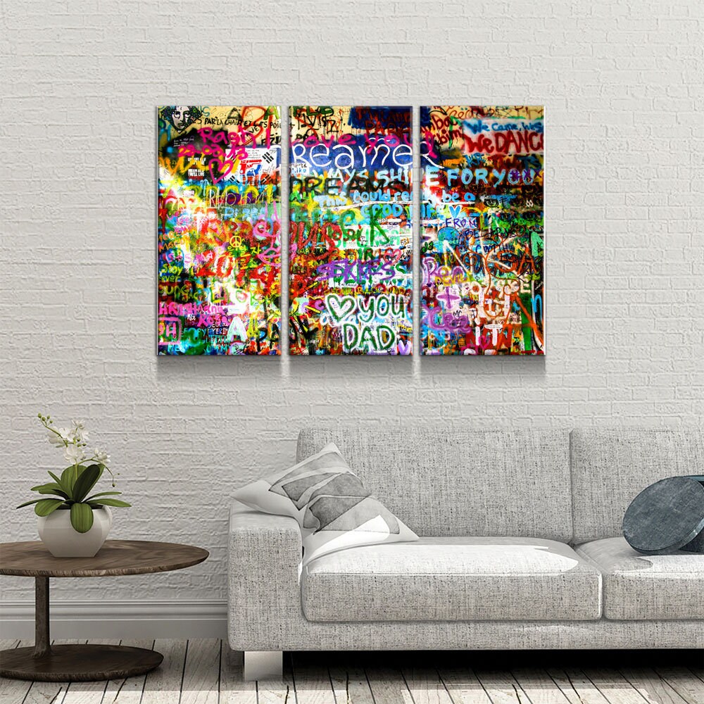 Lennon Dreamer Canvas Wall Art, Lennon Wall, Abstract Art, 3 Piece Wall Art Set, Lennon Wall Prague, Graffiti Wall - Royal Crown Pro