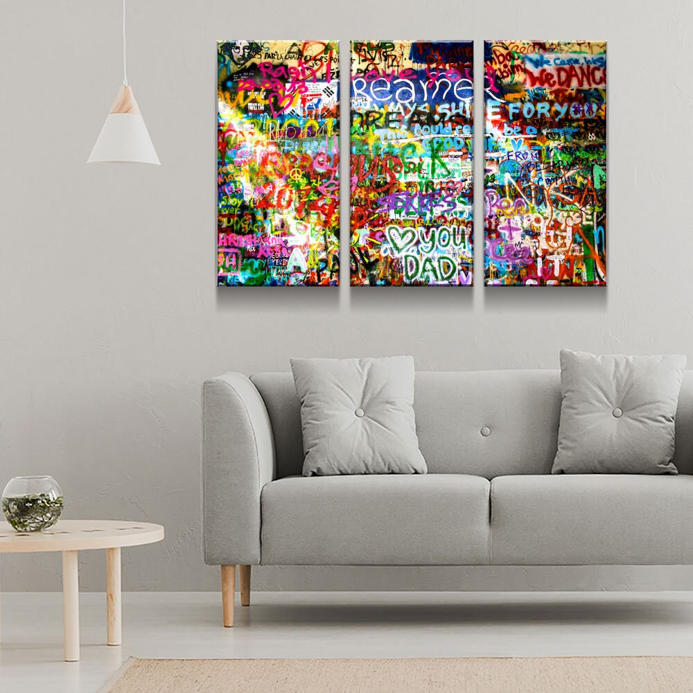 Lennon Dreamer Canvas Wall Art, Lennon Wall, Abstract Art, 3 Piece Wall Art Set, Lennon Wall Prague, Graffiti Wall - Royal Crown Pro