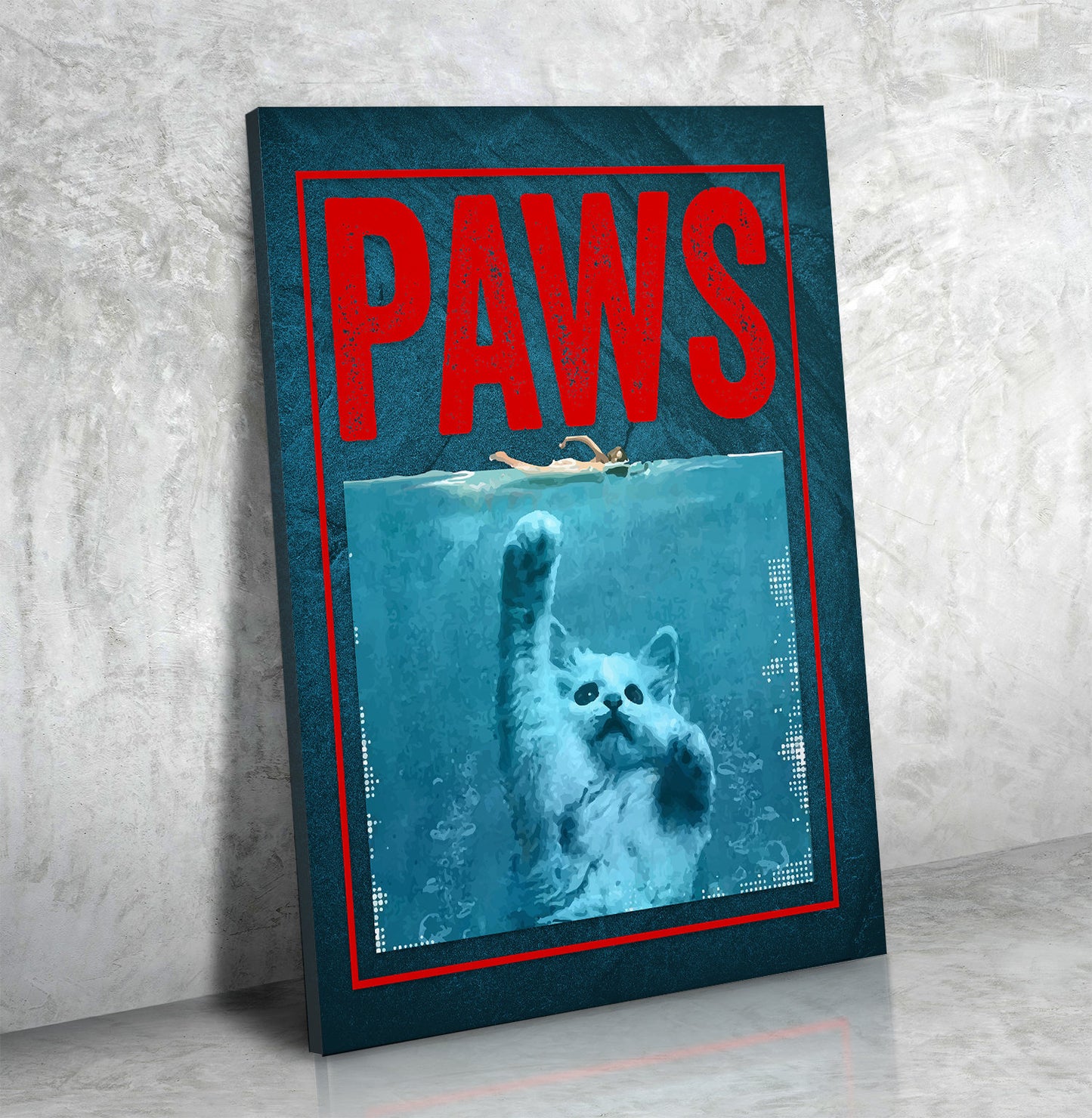 Paws Cute Cat Jaws Parody Canvas Wall Art For Home, Office or Dorm Kitten, Cat, Shark, Jaws - Royal Crown Pro