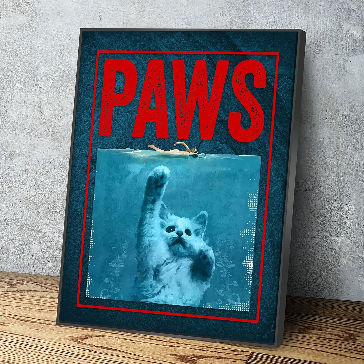 Paws Cute Cat Jaws Parody Canvas Wall Art For Home, Office or Dorm Kitten, Cat, Shark, Jaws - Royal Crown Pro