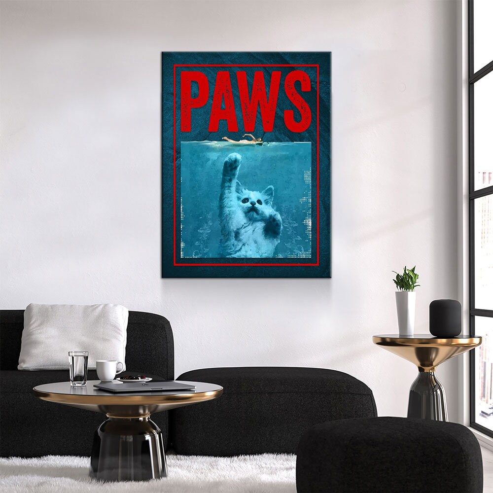 Paws Cute Cat Jaws Parody Canvas Wall Art For Home, Office or Dorm Kitten, Cat, Shark, Jaws - Royal Crown Pro