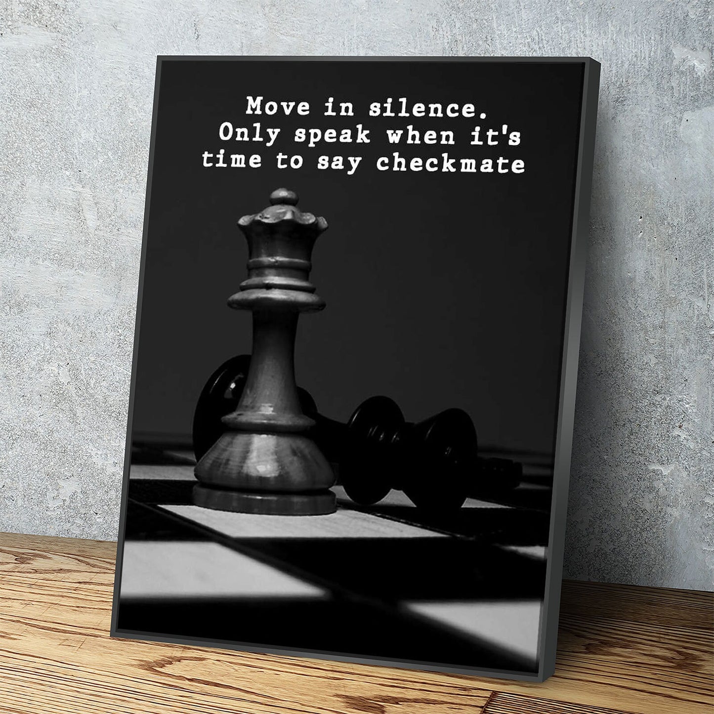 Move In Silence Only Speak When It's Time To Say Checkmate Canvas Wall Art, Chess Decor, Motivational Quote, Office Decor, Inspirational - Royal Crown Pro