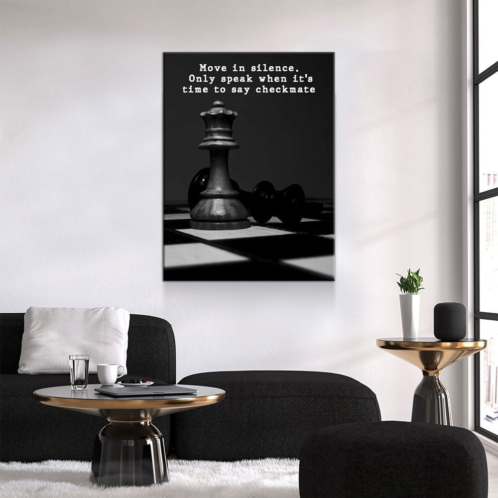Move In Silence Only Speak When It's Time To Say Checkmate Canvas Wall Art, Chess Decor, Motivational Quote, Office Decor, Inspirational - Royal Crown Pro