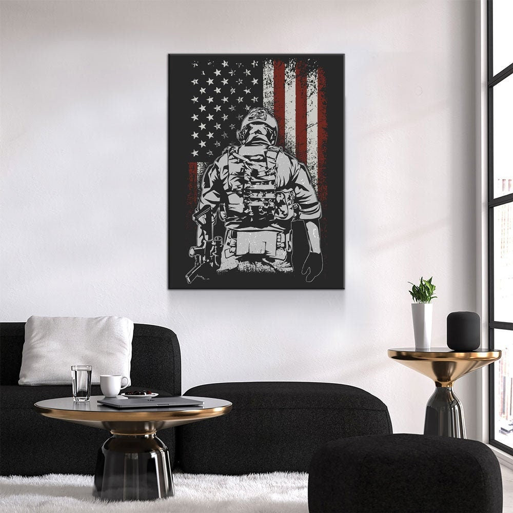 American Soldier Canvas Wall Art, Military Decor, Soldier Decor, Army, Marines, Veterans - Royal Crown Pro