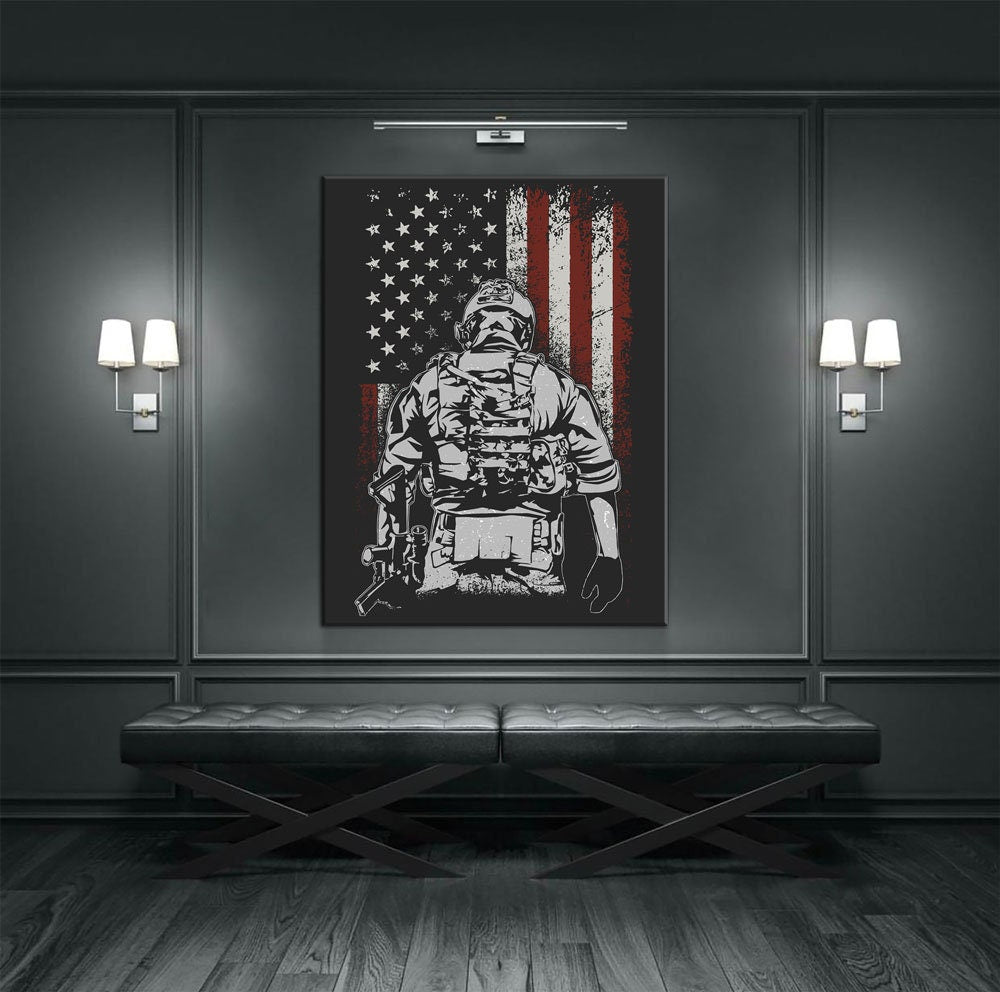 American Soldier Canvas Wall Art, Military Decor, Soldier Decor, Army, Marines, Veterans - Royal Crown Pro