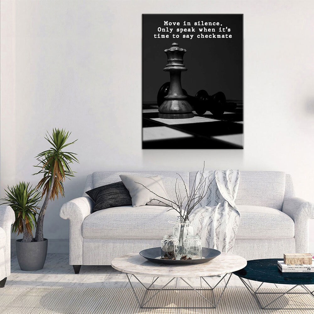 Move In Silence Only Speak When It's Time To Say Checkmate Canvas Wall Art, Chess Decor, Motivational Quote, Office Decor, Inspirational - Royal Crown Pro