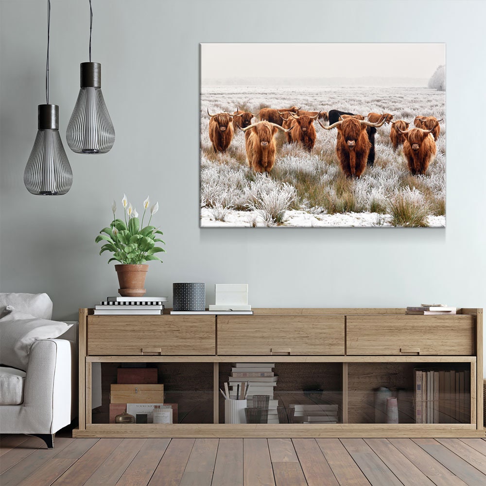 Highland Cows Canvas Wall Art, Ranch Art, XL Wall Art, Ranch Style Home Decor, Scottish Cows, Scottish Highlanders - Royal Crown Pro