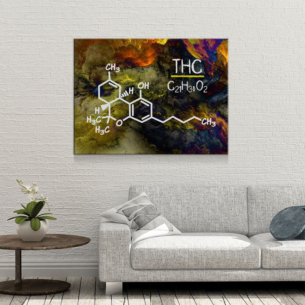 THC Structure Abstract Canvas Wall Art, Chemical Structural Formula Decor, Tetrahydrocannabinol Decor - Royal Crown Pro