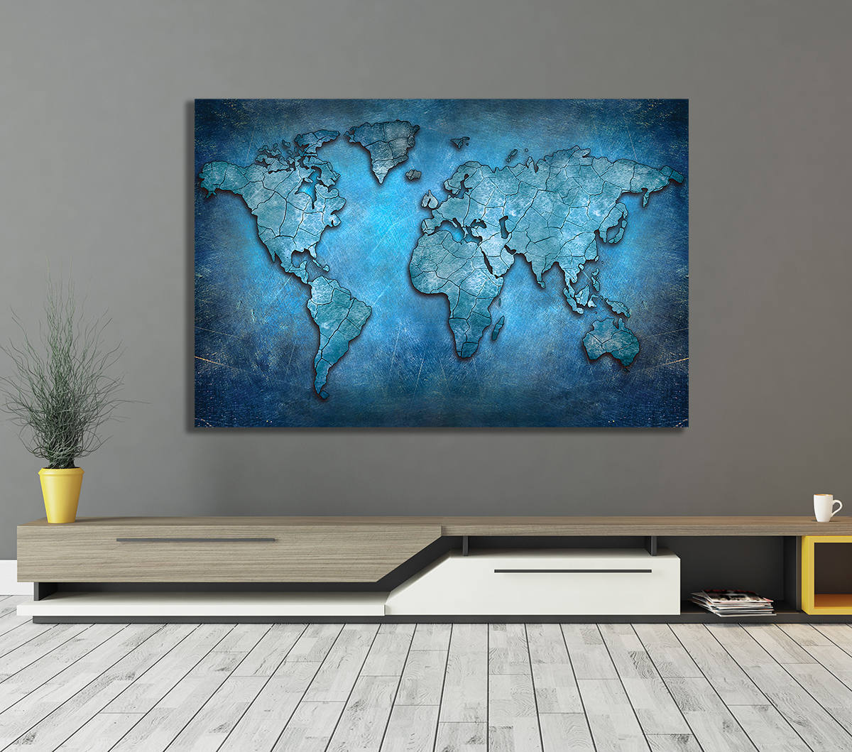 World Map Canvas, Blue Abstract World Map Canvas Wall Art, Earth Map, World Map - Royal Crown Pro