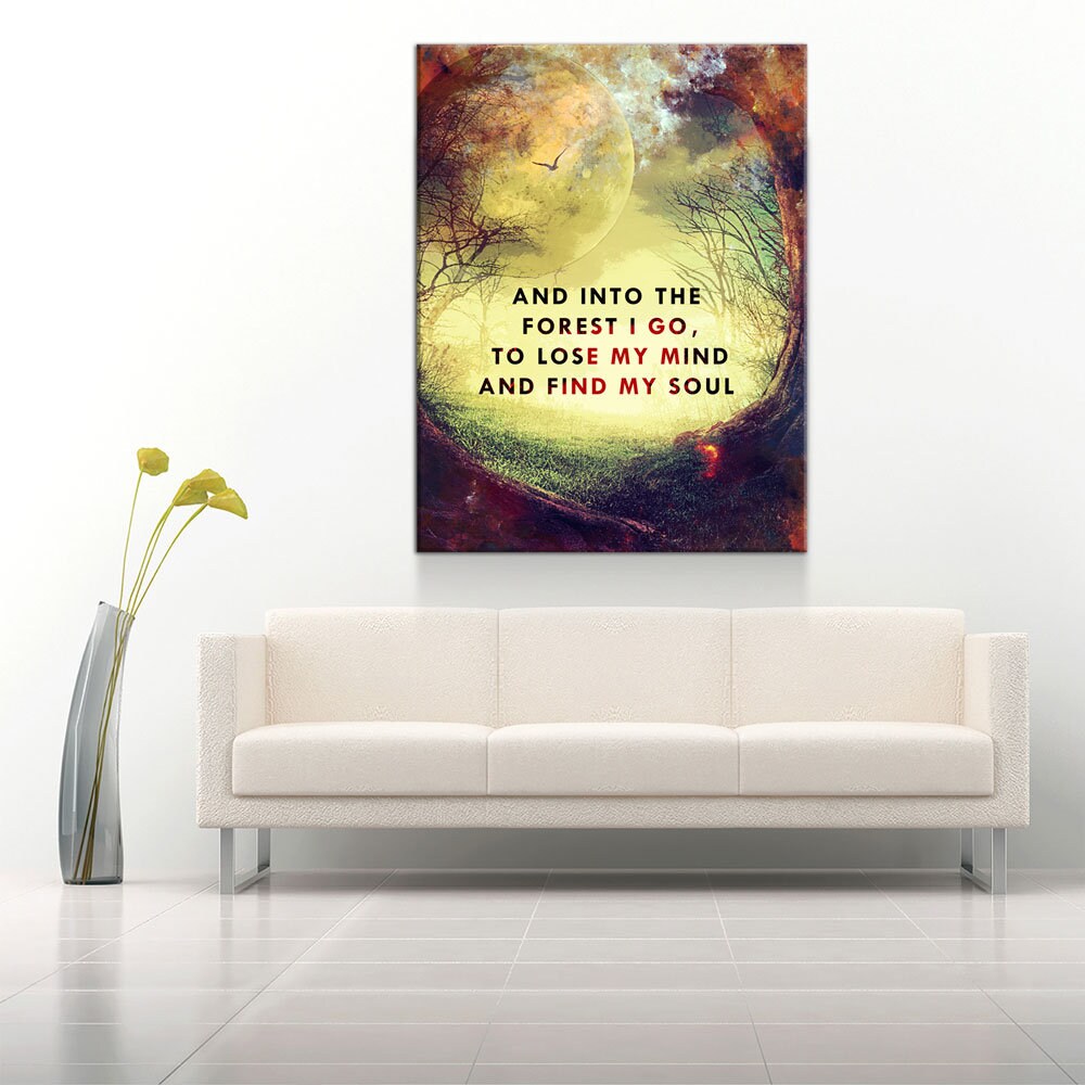 And Into The Forest I Go Canvas Wall Art, Wiccan Decor, Wiccan Art, Spiritual Quote, Wiccan Moon, To Lose My Mind And Find My Soul - Royal Crown Pro