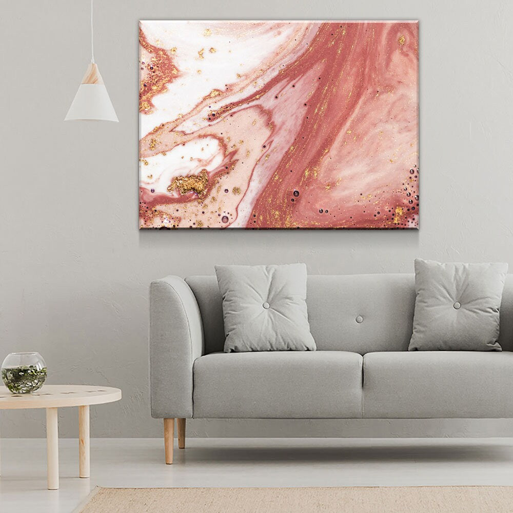 Wall Art Canvas Contemporary Rose Gold, Rose Gold Marble Canvas Wall Art, Modern Wall Decor, Large Marble Art, 1 Pc Or 3 Pc Wall Art Canvas - Royal Crown Pro