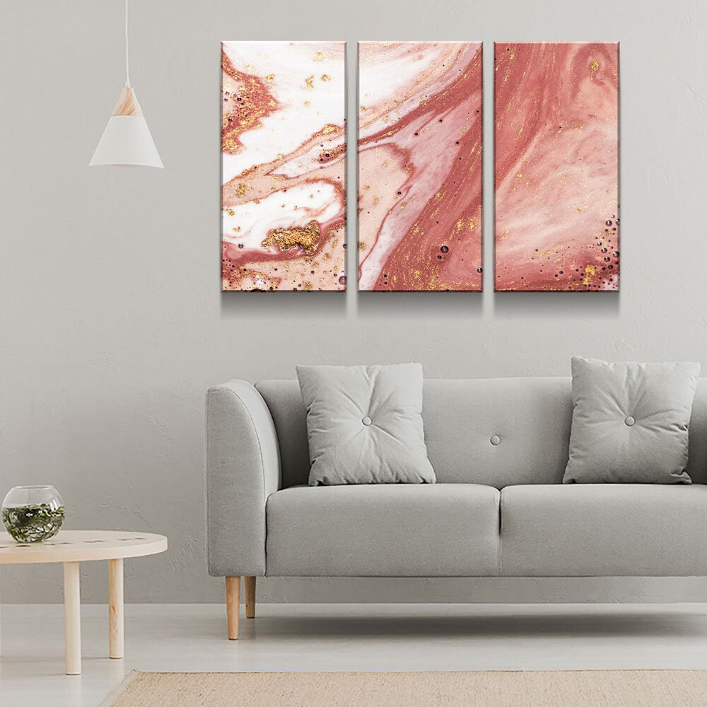 Wall Art Canvas Contemporary Rose Gold, Rose Gold Marble Canvas Wall Art, Modern Wall Decor, Large Marble Art, 1 Pc Or 3 Pc Wall Art Canvas - Royal Crown Pro
