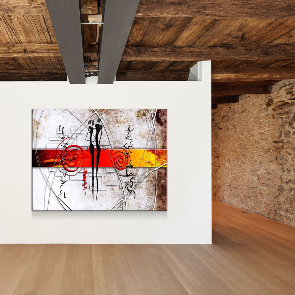 African Couple Canvas Wall Art, Ethnic Retro Art, African Couple, African Abstract Wall Art, Gallery Wrap Or Floating Frame - Royal Crown Pro