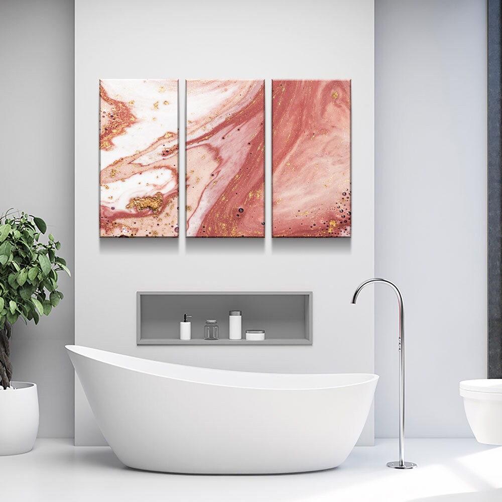 Wall Art Canvas Contemporary Rose Gold, Rose Gold Marble Canvas Wall Art, Modern Wall Decor, Large Marble Art, 1 Pc Or 3 Pc Wall Art Canvas - Royal Crown Pro