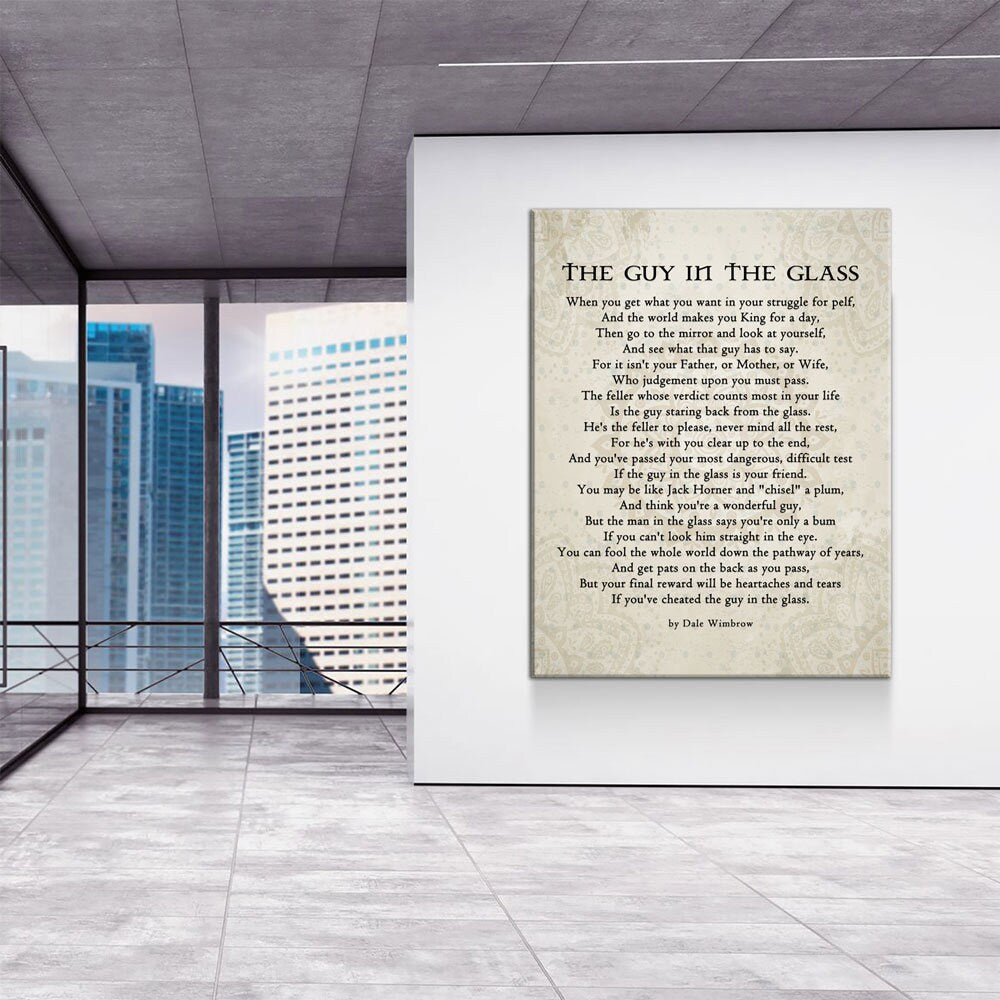 The Guy in the Glass Canvas Wall Art, 1934 Poem by Dale Wimbrow, Graduation Gift, Graduation Idea, Office Decor - Royal Crown Pro