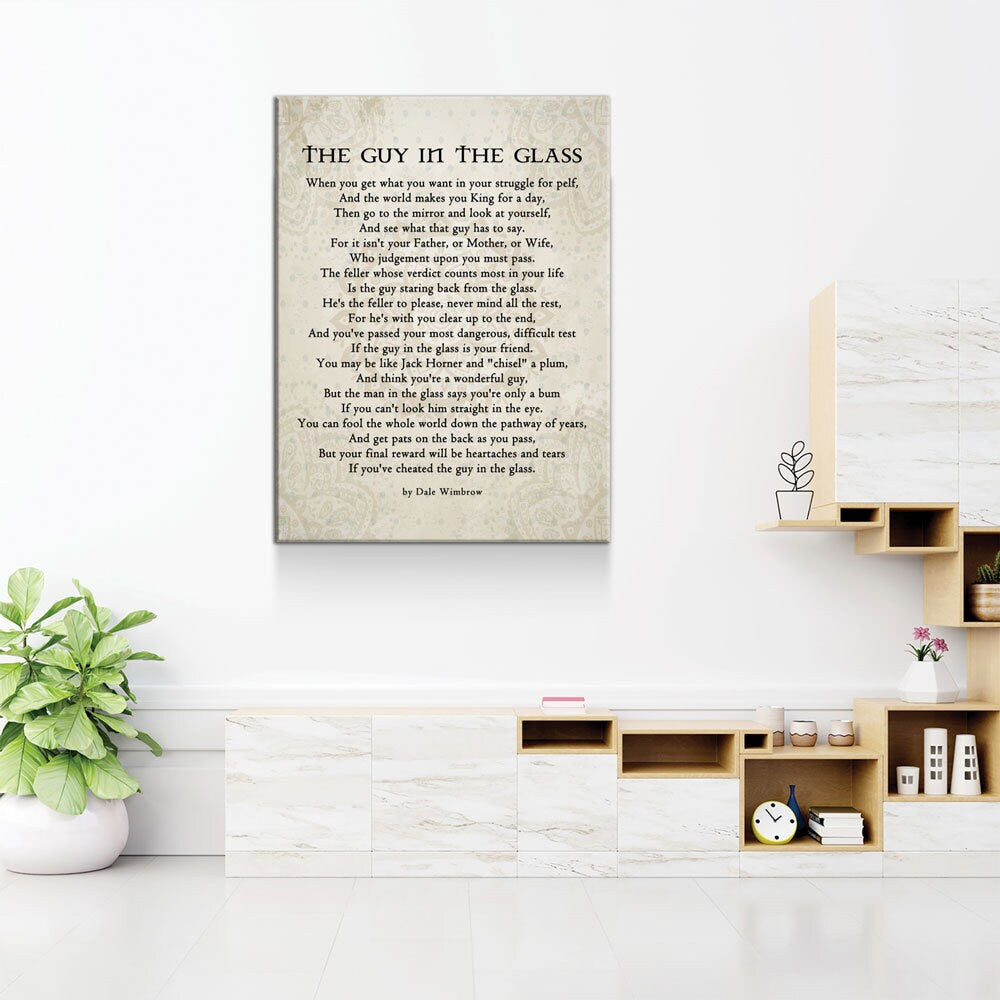The Guy in the Glass Canvas Wall Art, 1934 Poem by Dale Wimbrow, Graduation Gift, Graduation Idea, Office Decor - Royal Crown Pro
