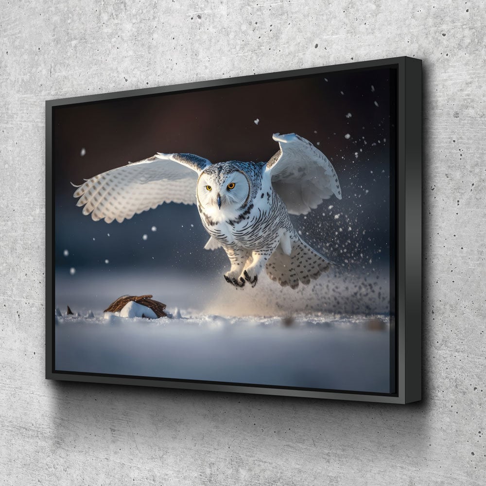 Snowy Owl Flying Canvas Wall Art, Snowy Owl Soaring, Snowy Owl Decor, Polar Owl Print, White Owl, Arctic Owl - Royal Crown Pro