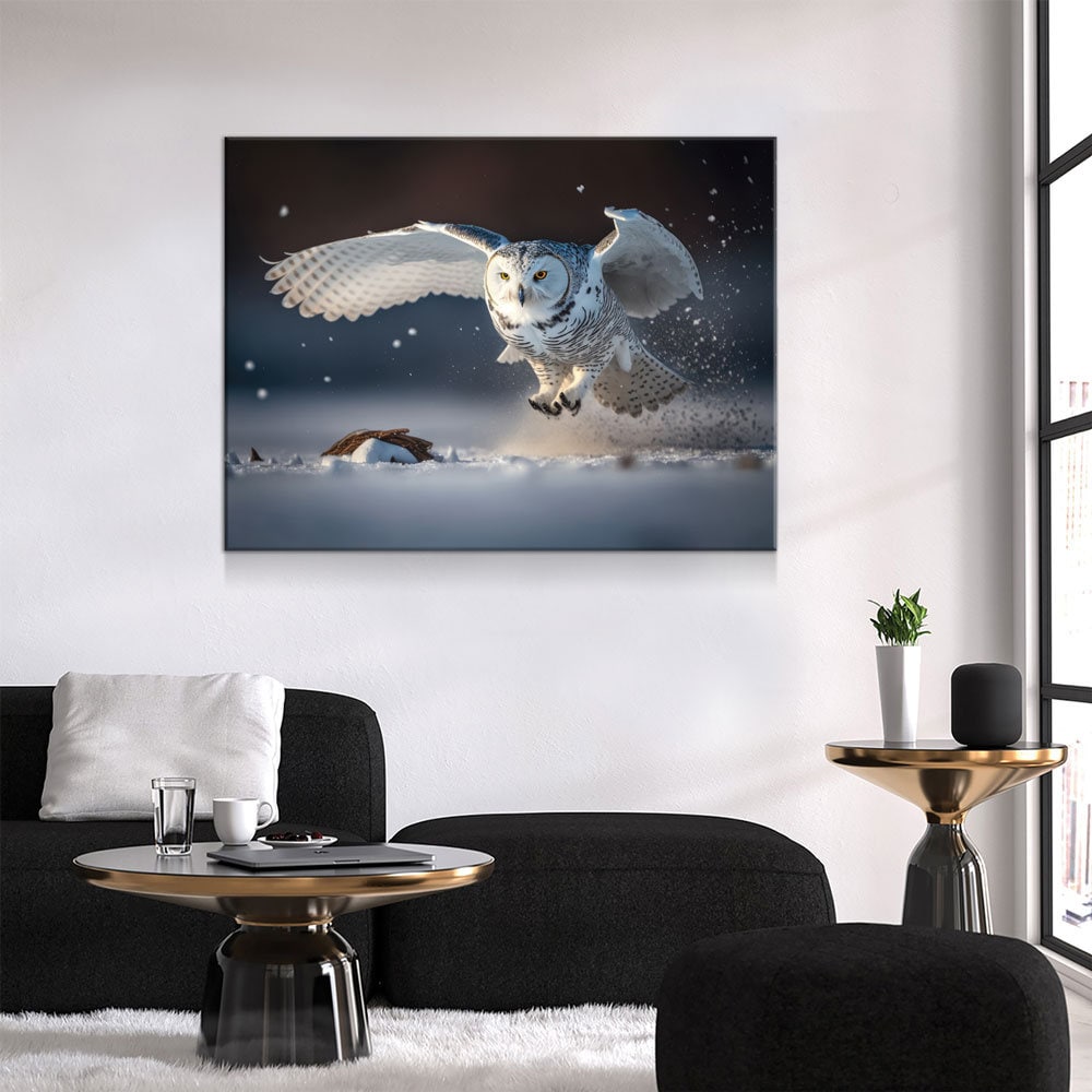 Snowy Owl Flying Canvas Wall Art, Snowy Owl Soaring, Snowy Owl Decor, Polar Owl Print, White Owl, Arctic Owl - Royal Crown Pro